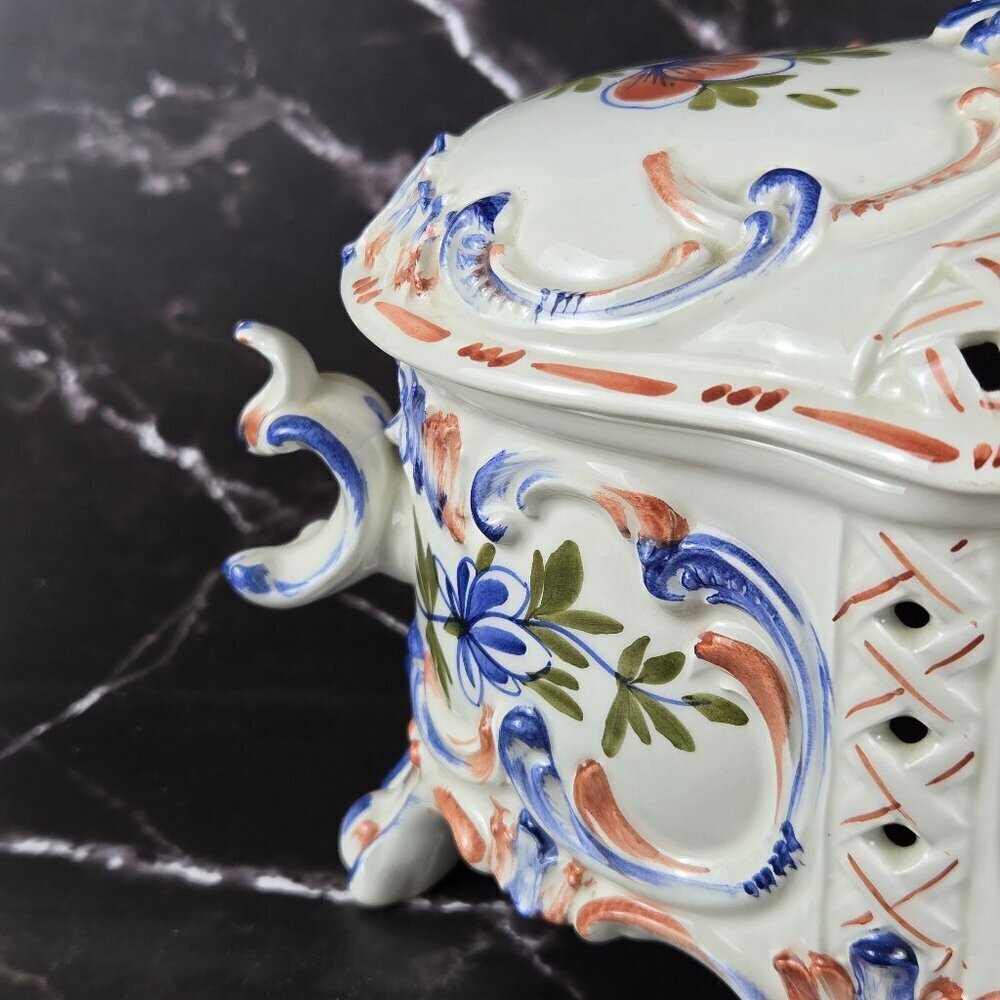 Hand Painted Ceramic Ceramiche Leonardo Italian Lidded Compote Bowl Floral NWT - Picture 5 of 16